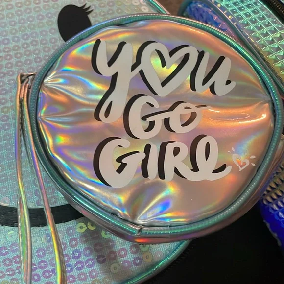 Sequin Smiley Face Bag from Justice 3 piece set NWT holographic - Picture 9 of 10